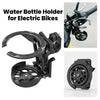 Black water bottle holder designed for electric bikes and scooters, featuring a foldable handlebar cup.