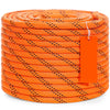 A coil of bright orange heavy-duty double-braided polyester rope is shown on a white background.
