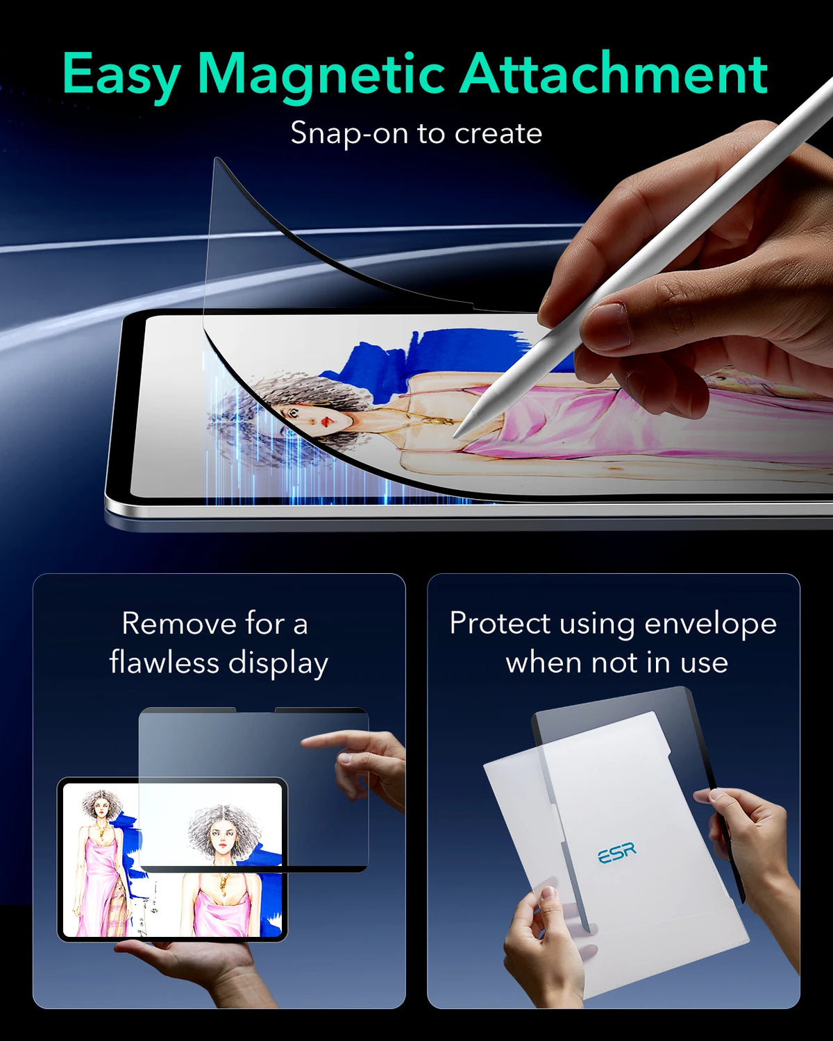 Magnetic Paper-Feel Screen Protector for iPad (2-Pack)
