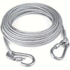Cuerda de ropa de acero inoxidable resistente, enrollada y sujeta a un gancho metálico.