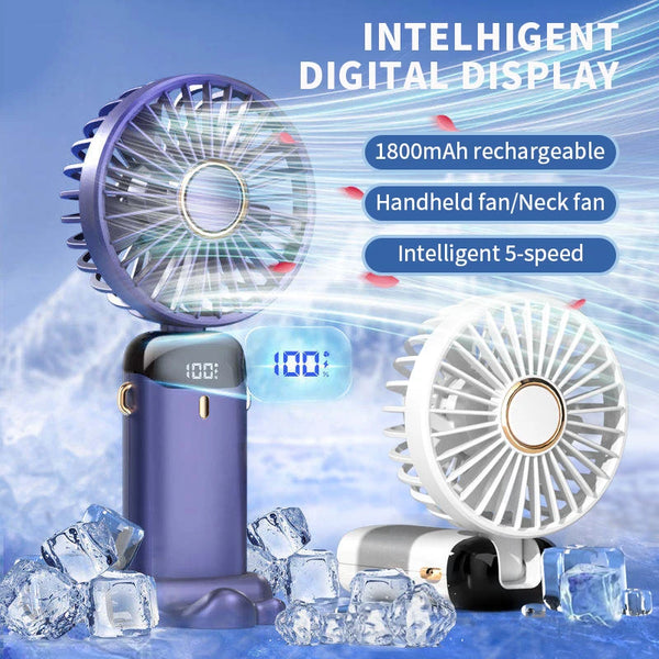 Foldable Neck Fan with LED Display & Phone Stand