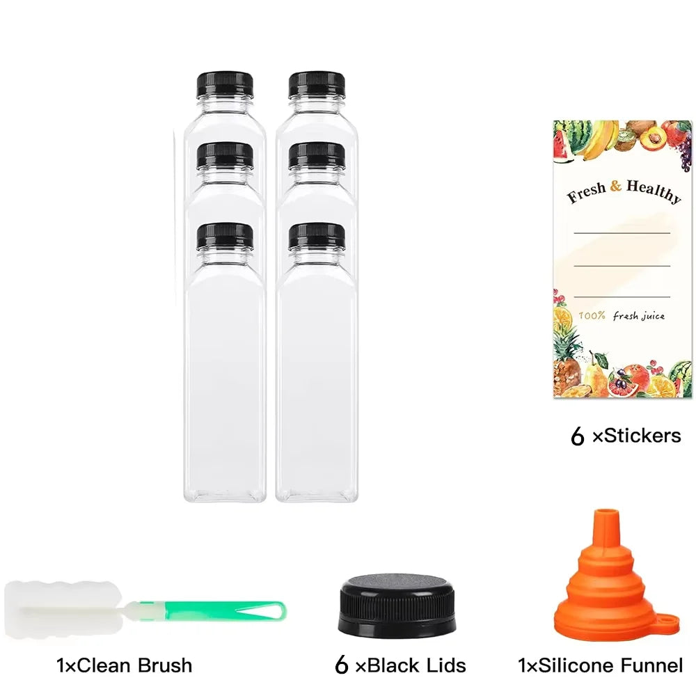Clear Reusable Juice Bottles with Cleaning Brush and Funnel