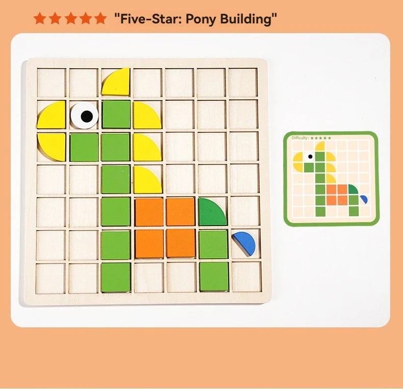 Wooden Shape & Color Mosaic Puzzle Set for Kids