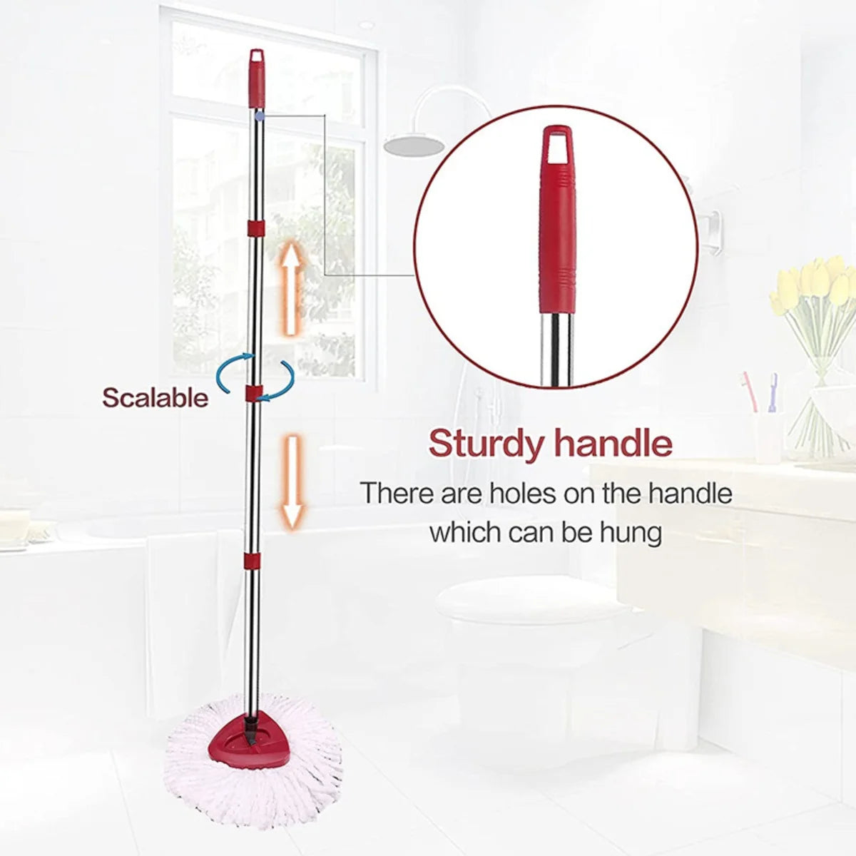 Replacement Microfiber Mop Head & Adjustable Handle for Spin Mop Systems