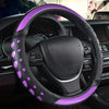 A purple heart-shaped steering wheel cover in soft PU leather installed in a car interior.