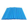 A bundle of 36 blue motorcycle wheel spoke cover wraps arranged in a fan shape.