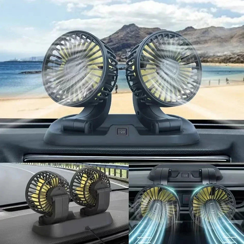 Dual-Head USB Car Fan with Adjustable Speed