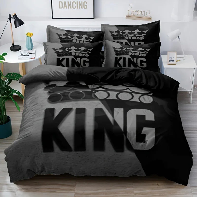 Grey and Black King Size Duvet Cover Set with Pillowcases