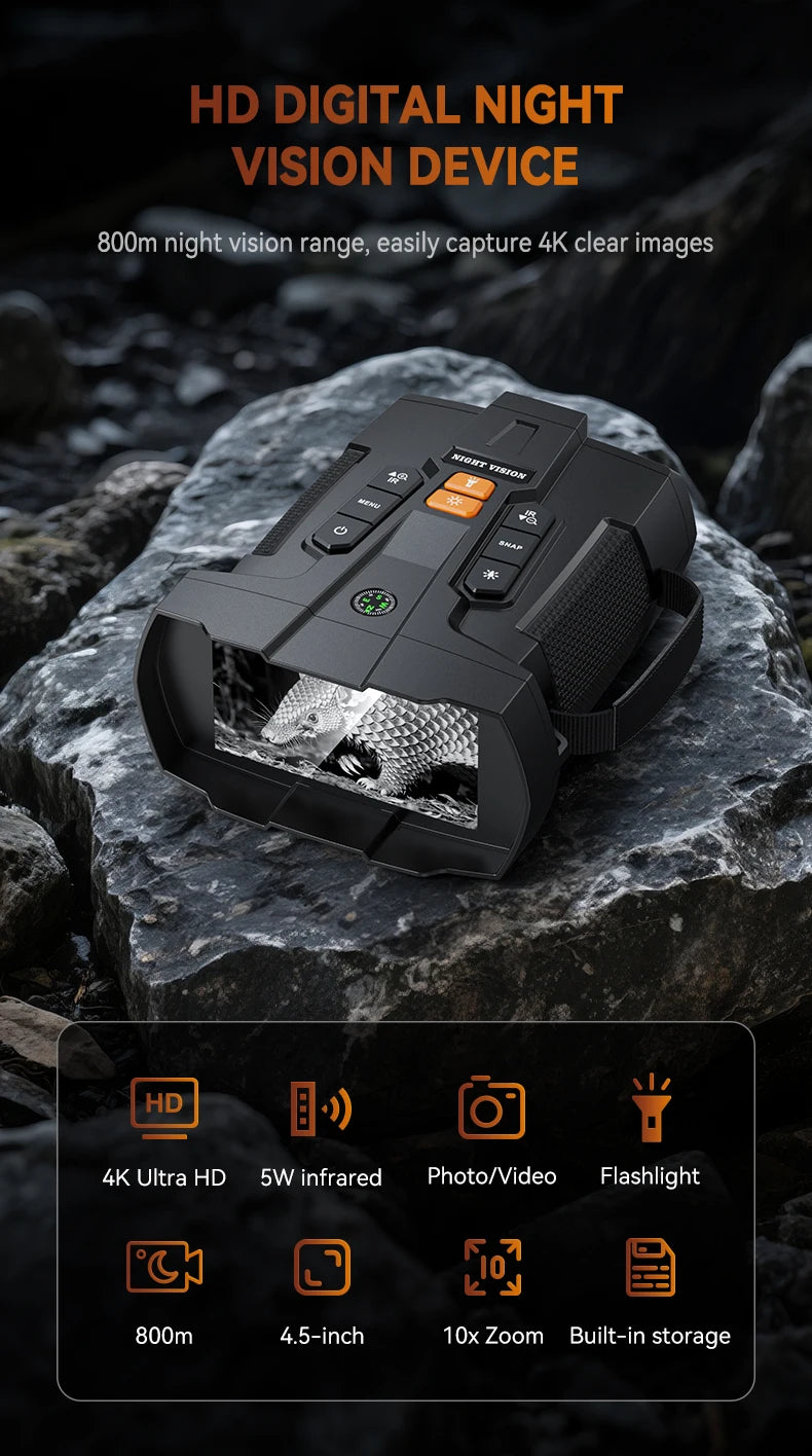 4K Night Vision Binoculars with 4.5" HD Screen and 800m Range