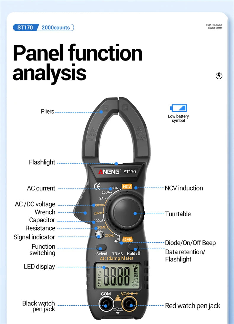 Digital Clamp Meter with Non-Contact Voltage Tester