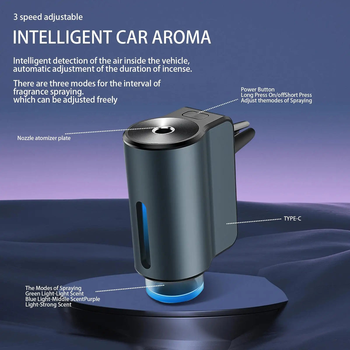 Adjustable Car Aromatherapy Diffuser with Three Scent Strengths