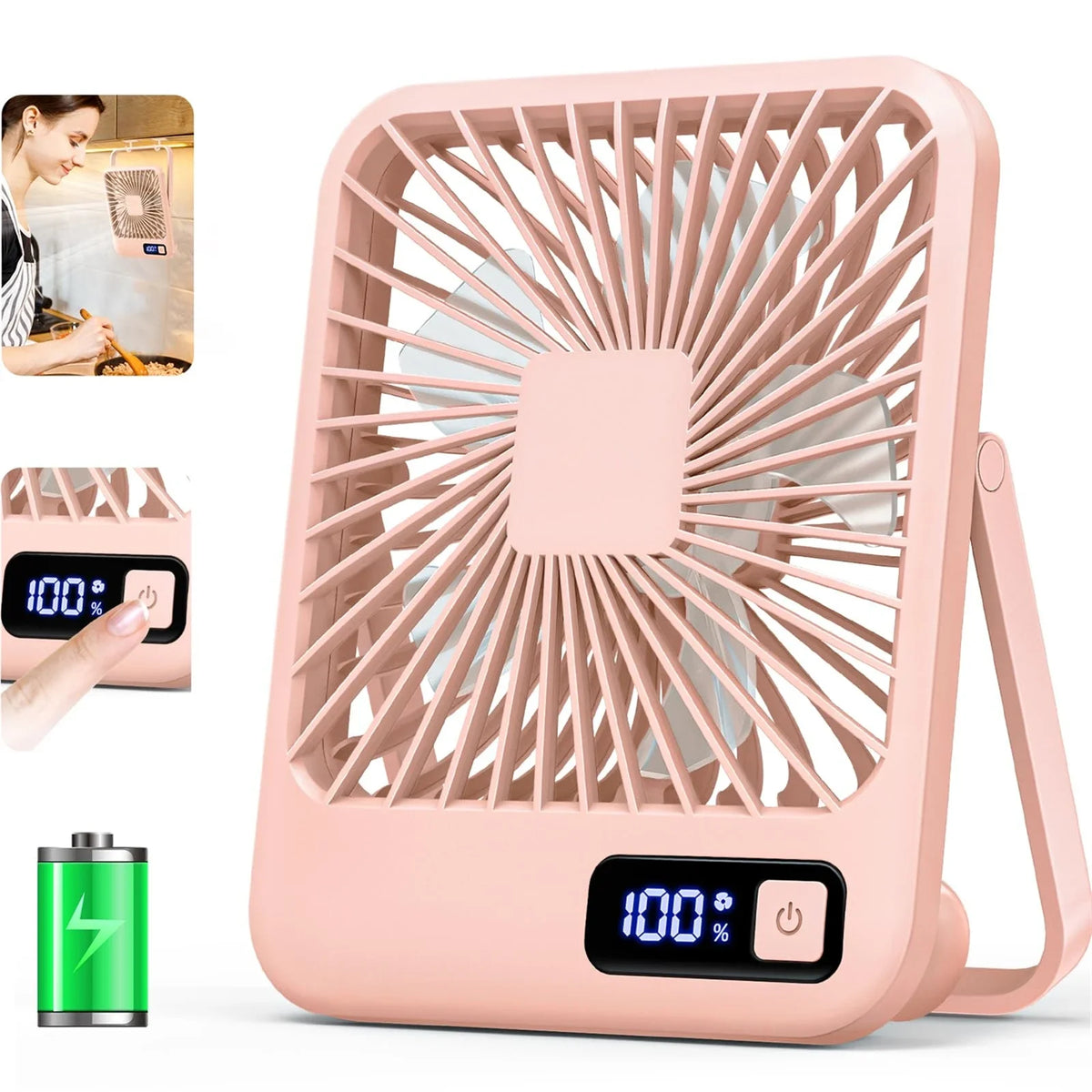 Portable USB Desk Fan with 180° Foldable Stand and Digital Display