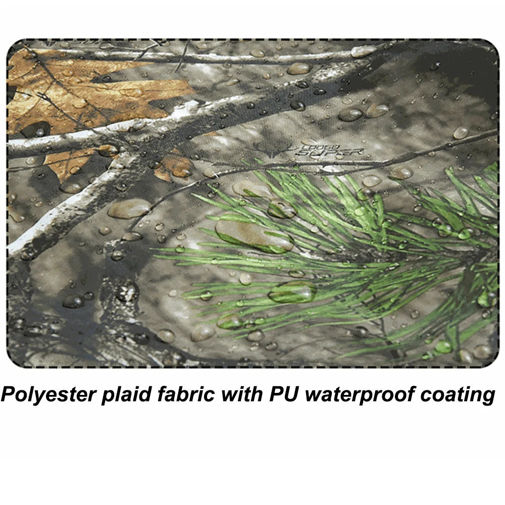 A close-up of a polyester plaid fabric with PU waterproof coating lying on wet, dark ground.