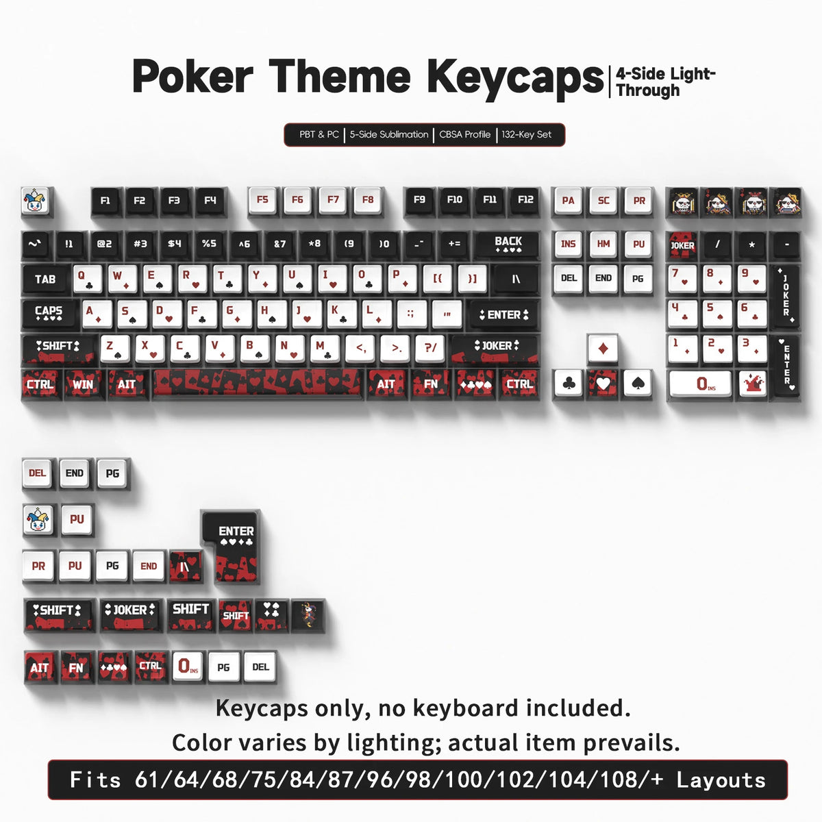 Poker Four-Sided Backlight Keycaps Set - 132 Keys PBT+PC Double-Shot for MX Switches