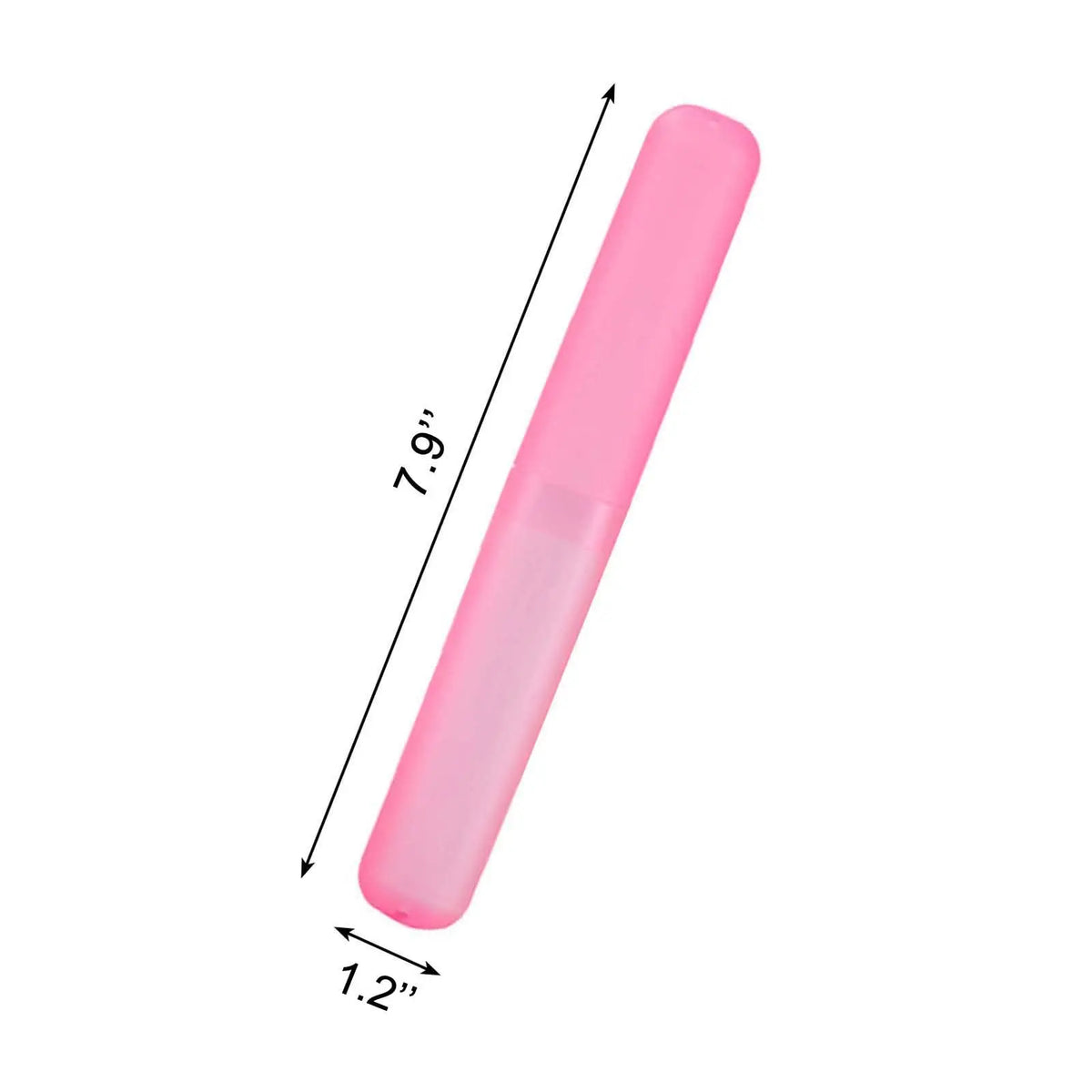 A long, pink travel toothbrush case with a tapered design and ventilation holes.