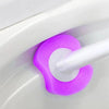 A purple disposable toilet cleaning pad is shown being used inside a white toilet bowl.