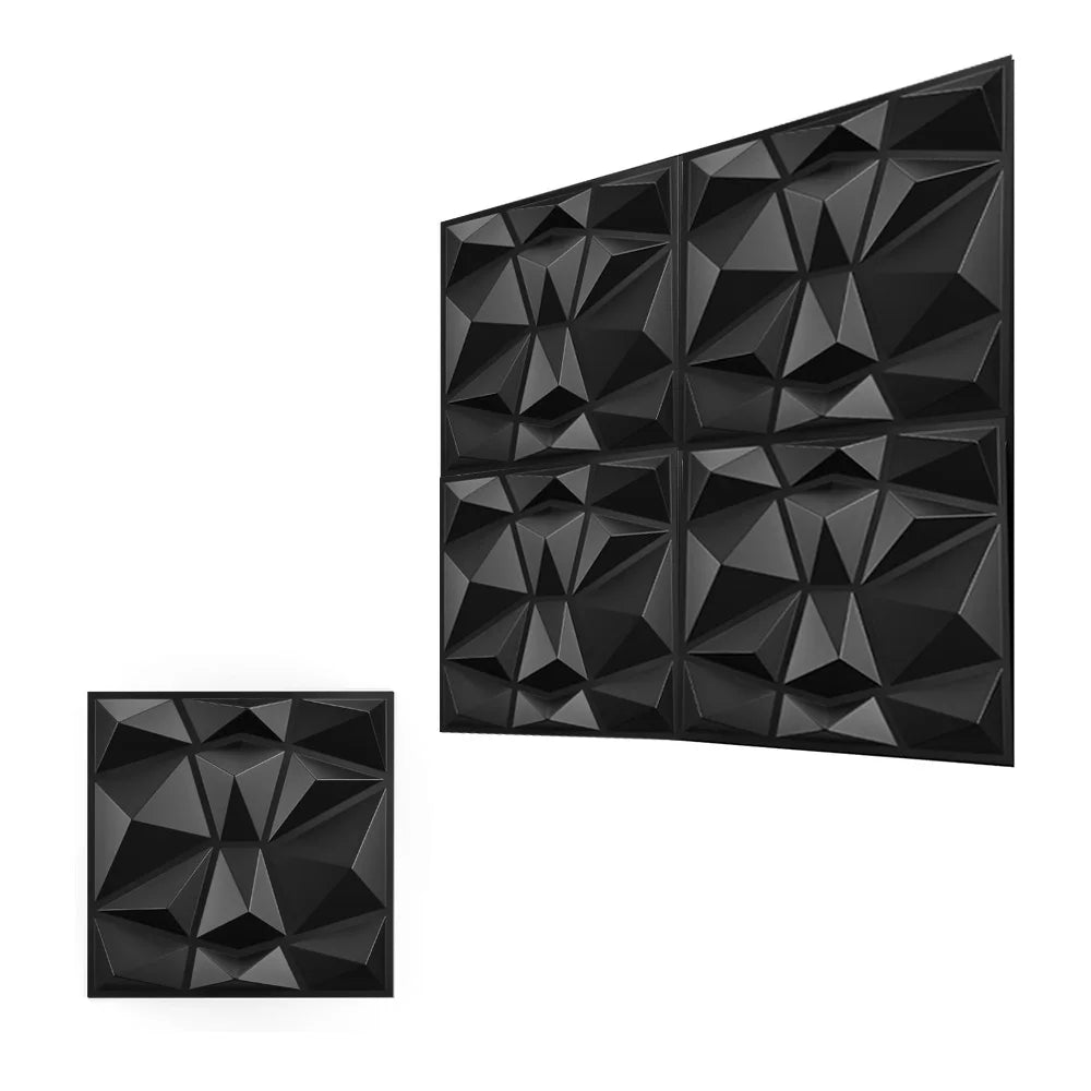 A set of black 3D diamond textured wall panels used as modern accent decor.
