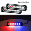 Two LED strobe side marker lights, red and blue, showing their illumination.