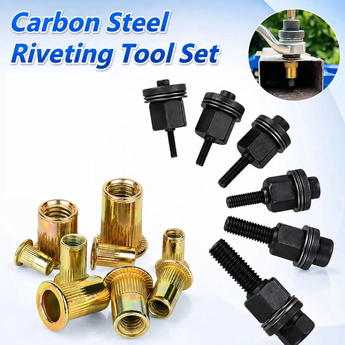 Professional Rivet Nut Tool Kit with Carbon Steel Rivnuts (M3-M8)