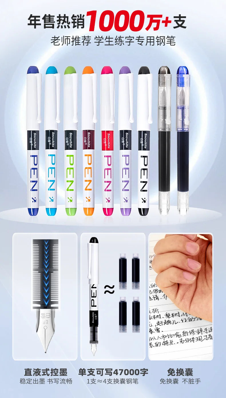 Fine Point Disposable Fountain Pens with Stainless Steel Nib (8-Pack, Assorted Colors)