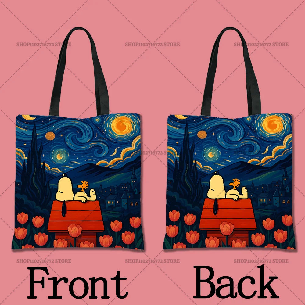 Snoopy Cartoon Canvas Tote Bag – Large Capacity, Foldable & Reusable