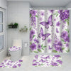 Purple peony floral shower curtain set featuring a matching rug and toilet cover