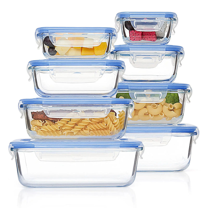 8-Piece Borosilicate Glass Food Storage Set with Leak-Proof Lids