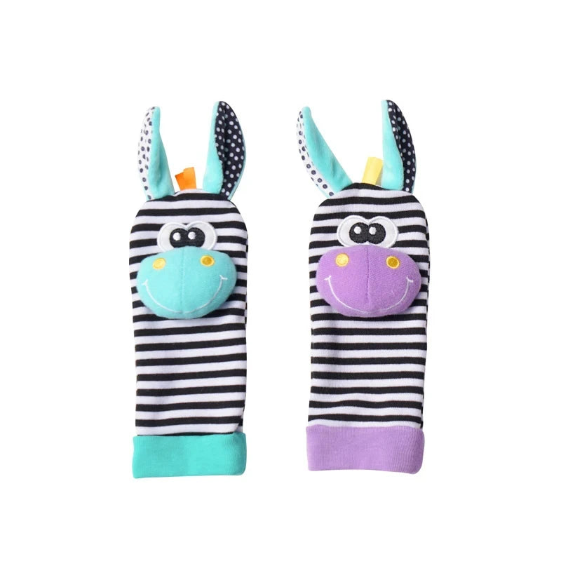 Baby Wrist Rattles and Animal Socks Set for Sensory Development