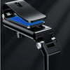 A black phone holder with a blue visor is shown in a close-up view.