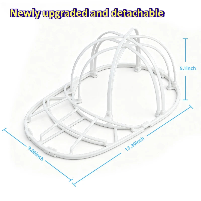 A white, newly upgraded and detachable 2-layer hat washing cage protector for baseball caps.