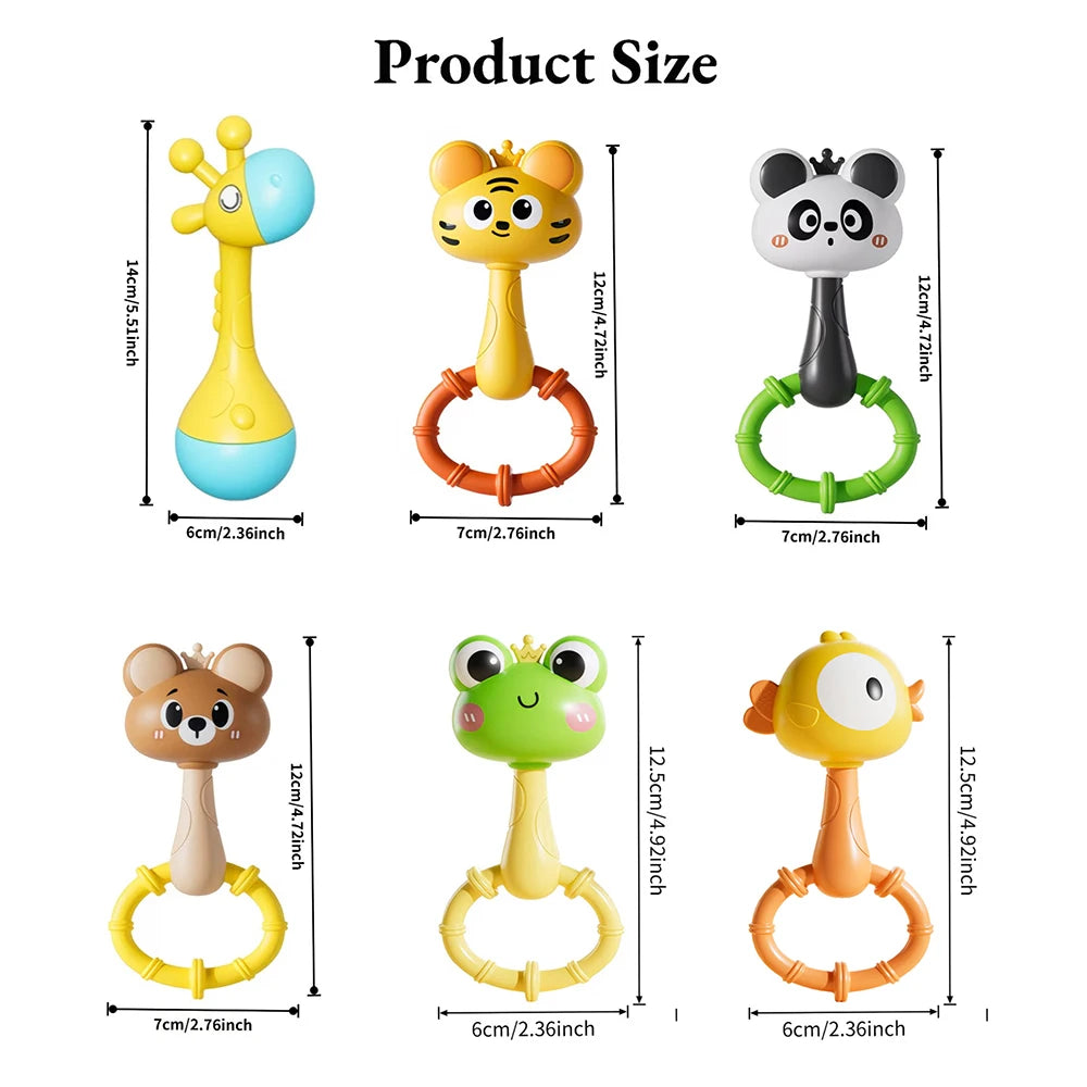 Cute Animal Baby Rattle with Soothing Sounds – Montessori Teether Toy for Newborns