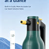 A green bottle of transparent water level line measuring a car wash solution ratio, shown against a blue background.
