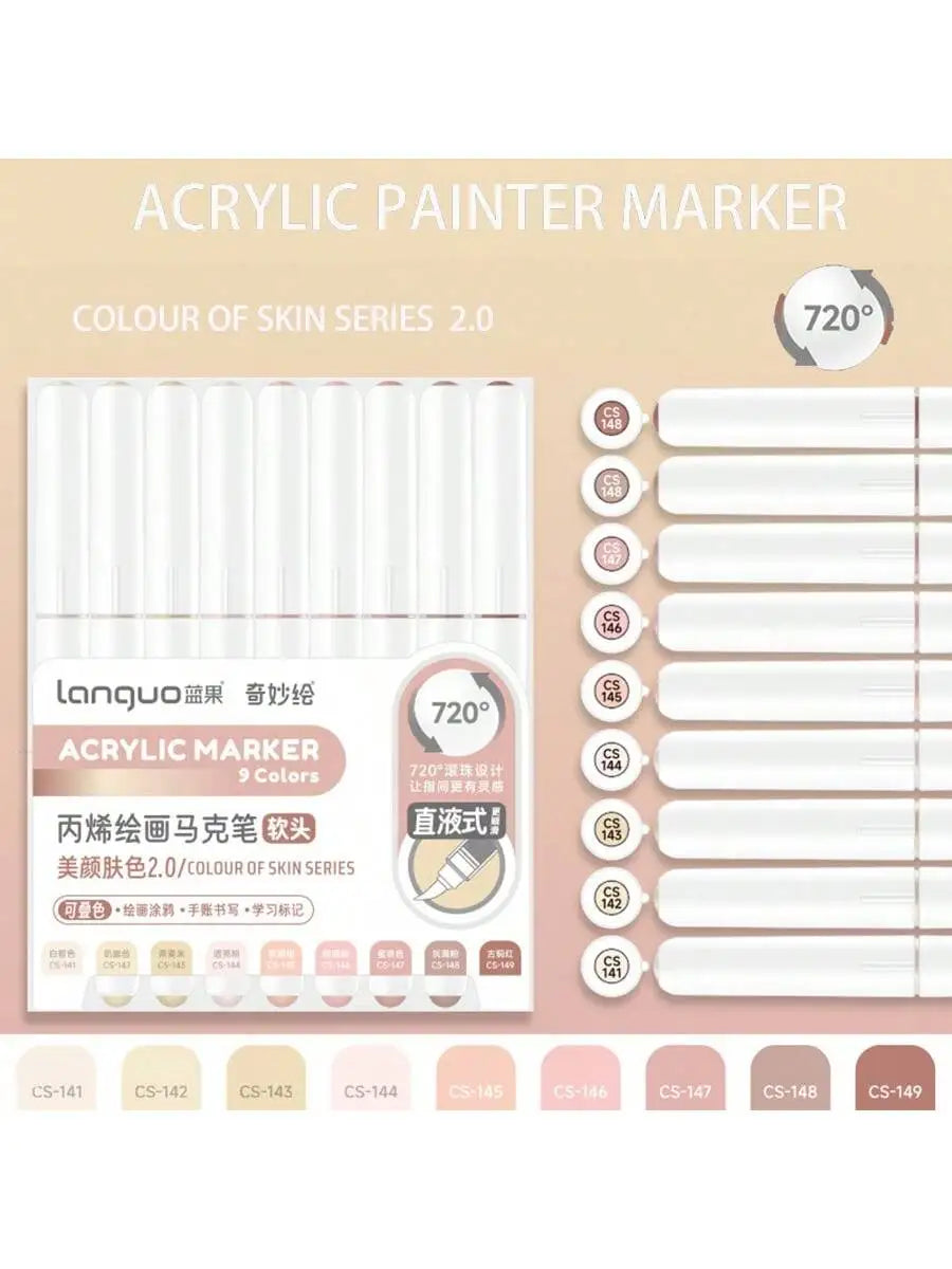 Acrylic paint marker set with 9 colors and 720 degree design for art and DIY projects