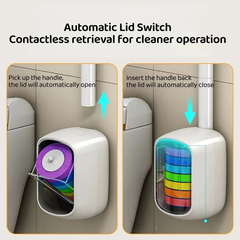 Automatic lid switch contactless retrieval for cleaner operation showing a hand picking up the handle and the lid automatical