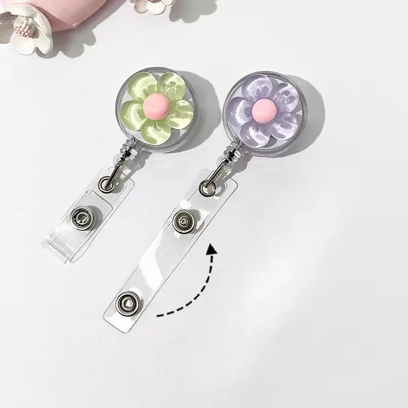 Floral Retractable Badge Reel with Clear ID Holder
