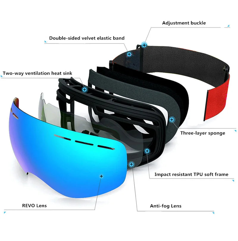 Dual-Layer Anti-Fog Ski Goggles with UV400 Protection