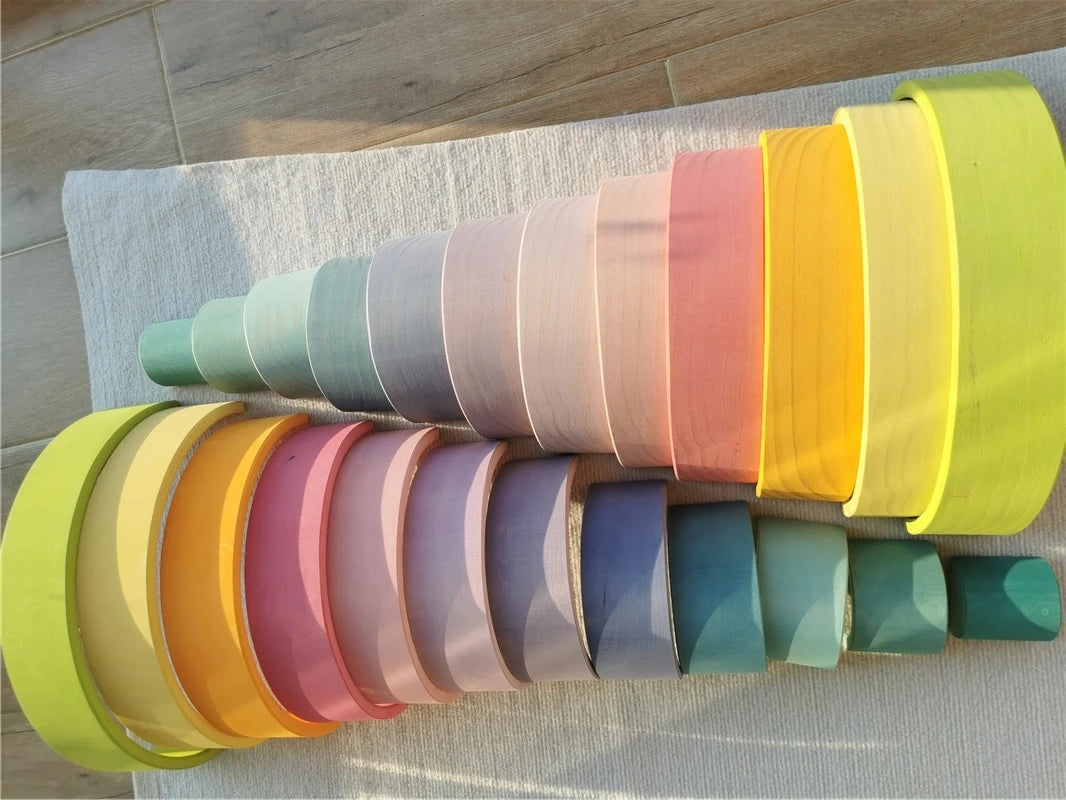 Rainbow Stacking Blocks & Peg Dolls Set – Natural Wooden Toy