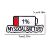 An embroidered iron-on patch showing a white cylindrical battery with a red cap and the text 1% and MYSOCIAL BATTERY.