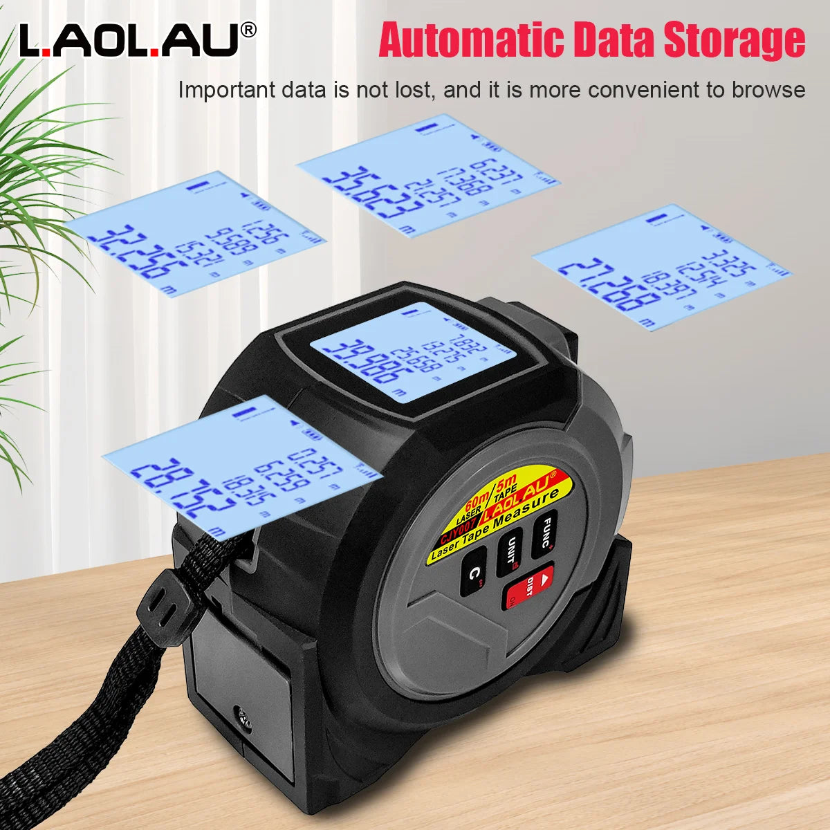 3-in-1 Laser Distance Measurer with Tape Measure and Cross-Line Level