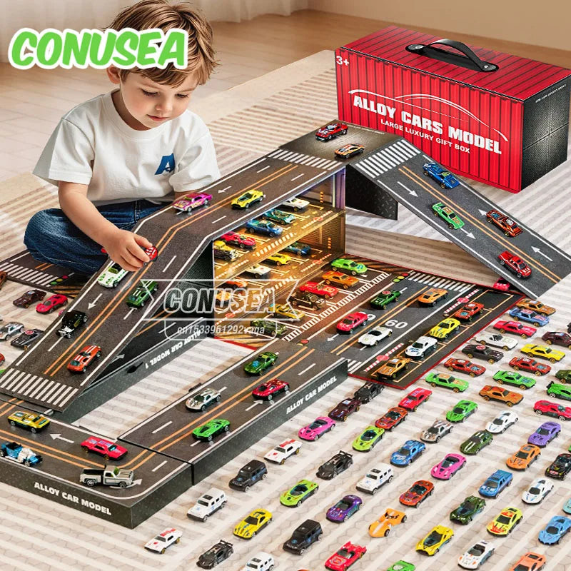 48-Piece Die-Cast Racing Car Set with Storage Case
