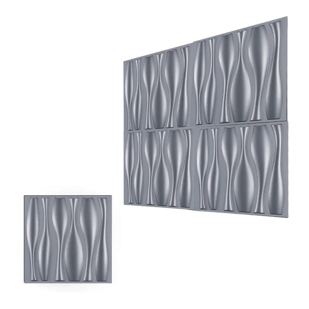 A set of modern, silver 3D diamond textured wall panels with vertical, flowing ridges.