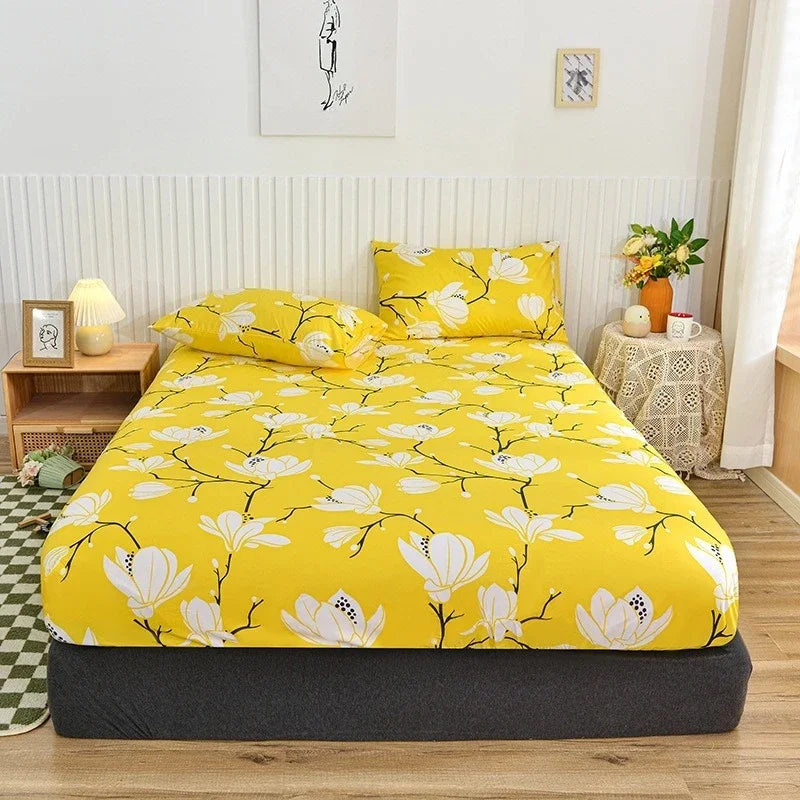 Non-Slip Fitted Sheet with Elastic Edges – Geometric Print, Soft Cotton Feel
