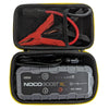 Black travel case containing a NOCO Boost XL jump starter battery and cables.