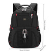 Black waterproof laptop backpack featuring a top handle and an external USB charging port.