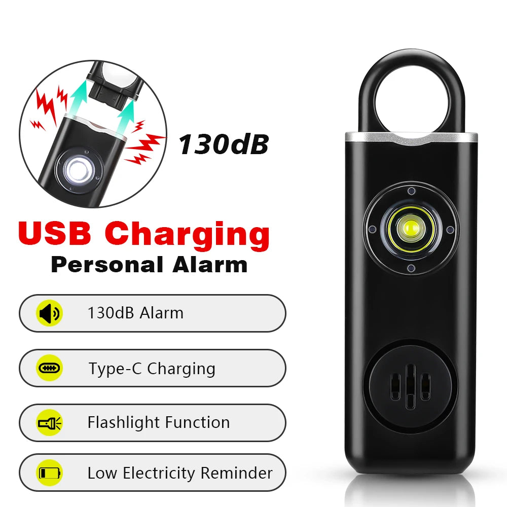 Personal Safety Alarm with LED Flashlight and USB-C Charging