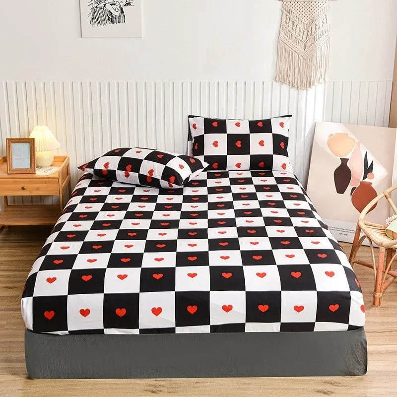 Non-Slip Fitted Sheet with Elastic Edges – Geometric Print, Soft Cotton Feel