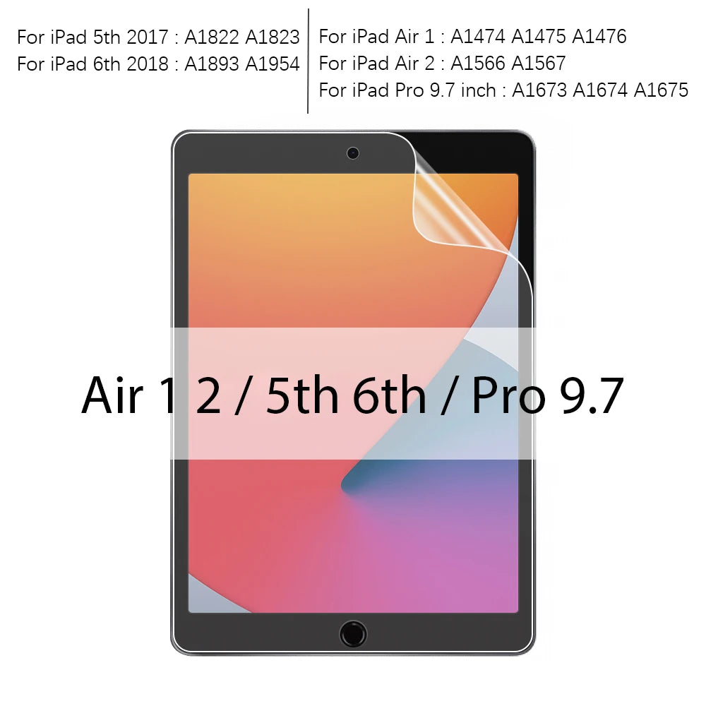 A close-up view of a black iPad screen with a colorful gradient display, showing compatibility information for various models