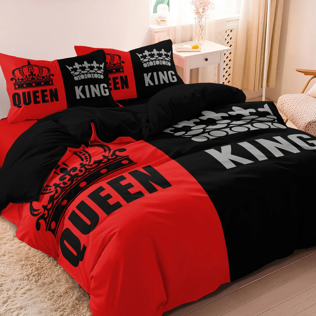 King & Queen Print Bedding Set with Duvet Cover