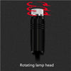 A black rotating lamp head with a silver projection element and red wavy lines indicating movement.