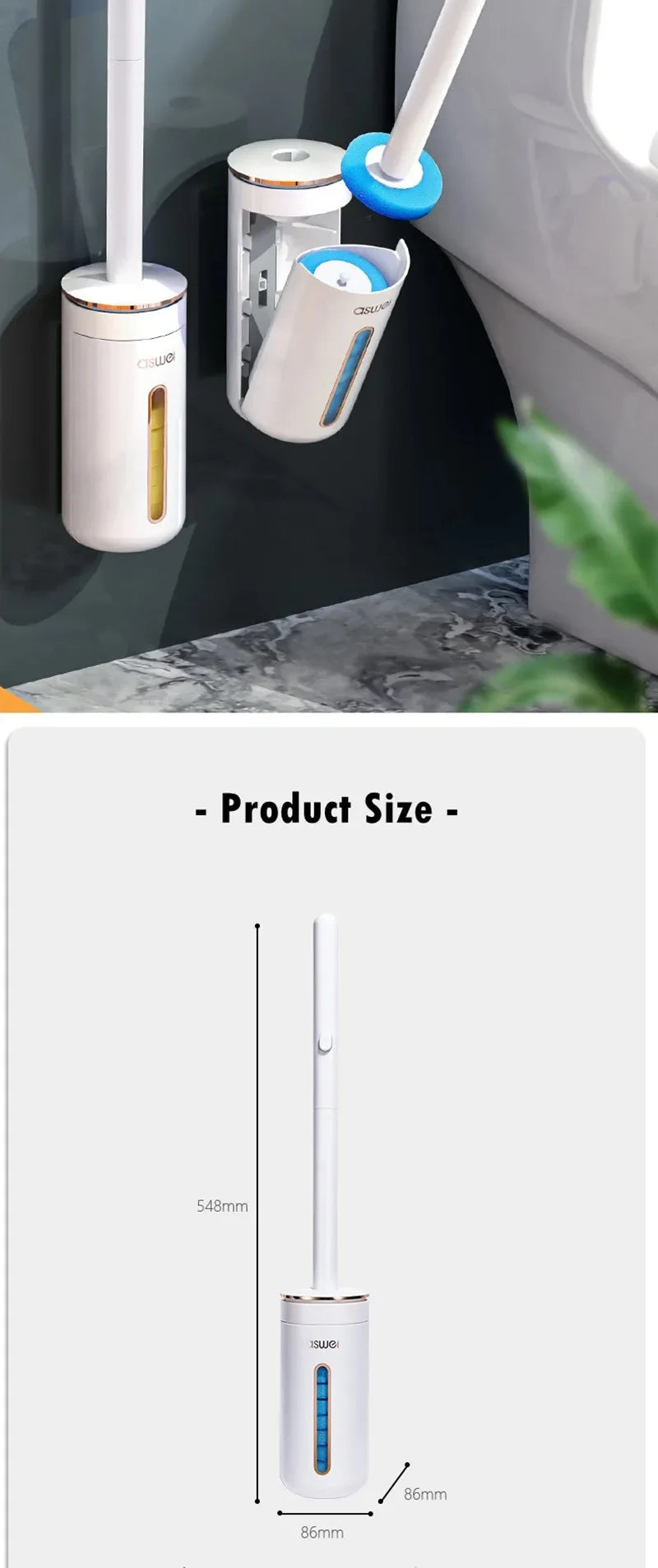 Wall-Mounted Disposable Toilet Brush Set with Refill Heads